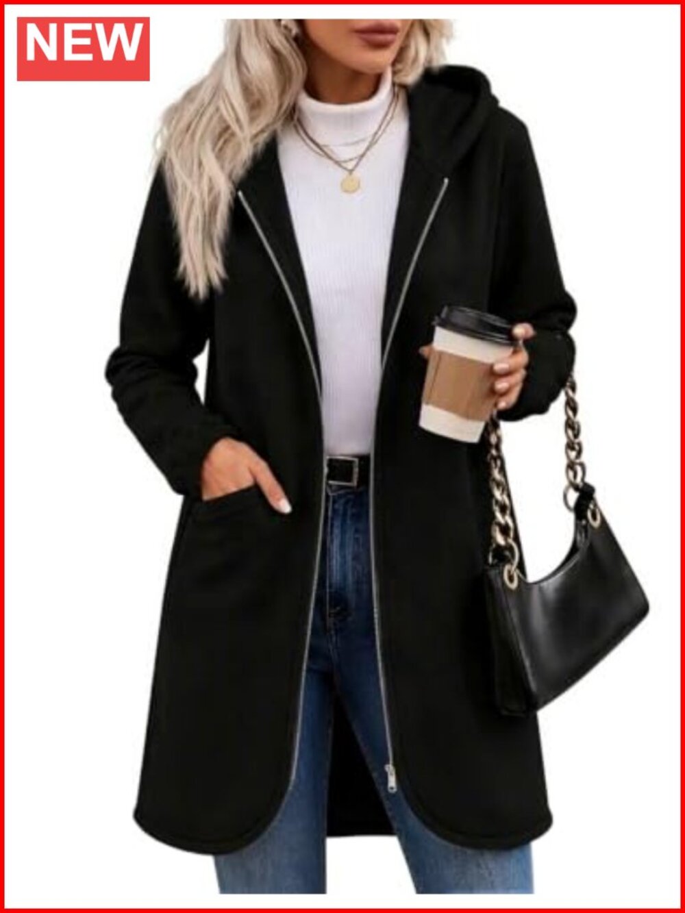 Zeagoo Fleece Zip Up Hoodie Oversized Long Tunic Sweatshirt with Pockets